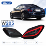 W205 taillight assembly upgrade for 2014-2021 Mercedes-Benz C-Class, featuring "Devil Eye" taillights - Black.