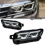 Volkswagen Skoda Octavia 15-17 headlight assembly, with aftermarket LED daytime running lights and xenon dual lenses - Cool White, Left + Right