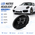 For Porsche 911 991.1 991.2 2013-2018 models: Headlight assembly upgrade with matrix LED projection lenses and DRL sequential turn signals - natural white.