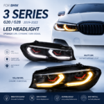 Upgraded tri-color LED headlights for BMW G30 G38 2018-2022, dual-color (white, yellow, amber) DRL plug-and-play - tri-color