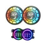 Upgraded RGB headlight and fog light kit for Jeep Wrangler JK 2007-2018. APP-controlled ring lights DRL plug and play - red, green, blue. - Image 2