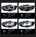 DBH Auto Parts for BMW 3 Series F30 F35 2013-2018 LCI Style V3 Design Tri-color DRL LED Headlights (Yellow, White, Amber) - Image 2