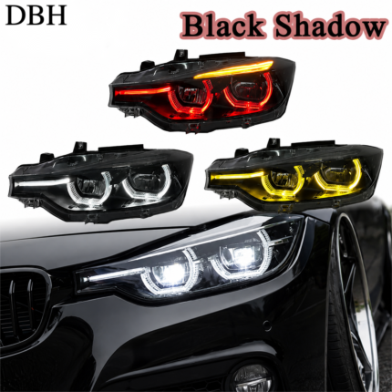 DBH Automotive Parts for BMW 3 Series F30 F35 2013-2018 V3 Design Black/Yellow/White/Amber Tricolor DRL LCI LED Headlights