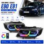 Upgraded LED taillights for BMW E46 4-door models (2001-2004), featuring dynamic sequential turn signals, brake lights, and reverse lights; plug and play.
