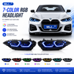 Upgraded tri-color LED headlights for BMW F32, F36, F80, and F82, featuring dual-color (white, yellow, amber) DRL sequential turn signals - tri-color.