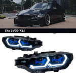 Snake-eye LED headlight assembly for BMW 4 Series F32 F36 F82 2013-2020 models, dual-color DRL white and yellow light with amber turn signals - 10 pins