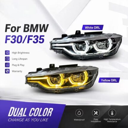 Suitable for 2013-2018 BMW 3 Series F30 dual-color spoon-shaped headlight assembly and LED turn signals - Original vehicle xenon/ dual-color, right rudder