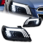 LED headlight assembly with projection lens for Chevrolet Spark 2011-2014 models, LED DRL turn signal upgrade - single unit, halogen.