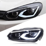 LED headlight assembly for Volkswagen Golf VII MK7 2013-2020, LED DRL sequential turn signal projection headlights, automotive styling - Redline style. - Image 6