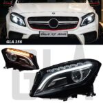 High-end LED lenses for headlight assemblies of 2015-2019 Mercedes-Benz W156 GLA models - compatible with original halogen headlights.