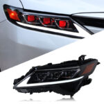 Custom-designed 12V LED headlight assembly with triple-projection daytime running lights and sequential turn signals, suitable for various car models.