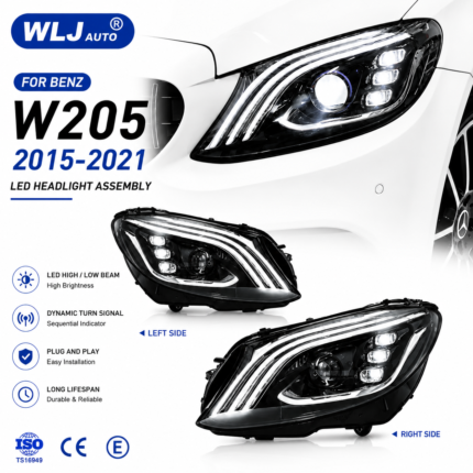 Headlight assembly upgrade for 2015-2021 Mercedes-Benz C-Class W205 Maybach models with LED projector daytime running lights - 2019-2021