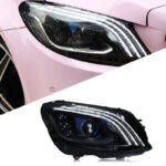 This headlight assembly is suitable for 2014-2017 Mercedes-Benz S-Class W222 vehicles. It features a Maybach-style upgraded LED headlight guide (DRL) in white, transforming the 2014-2017 Mercedes-Benz S-Class into a completely redesigned style. - Image 6