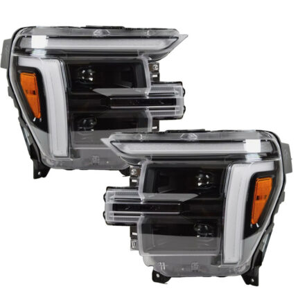 LED 12V 55W daytime running lights with dual lenses, retrofitted with sequential turn signals, compatible with 2015-2018 Ford Focus headlights - full LED - 4 high beams - 2 low beams