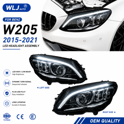 Headlight assembly upgrade for 2015-2021 Mercedes-Benz C-Class W205 Maybach models with LED projector daytime running lights - 2019-2021