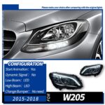 Headlights for 2015-2021 Mercedes-Benz C-Class W205 (older to newer models) with LED daytime running lights and turn signals C180 - 2019 - Image 7