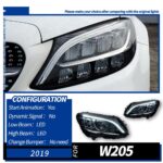 Headlights for 2015-2021 Mercedes-Benz C-Class W205 (older to newer models) with LED daytime running lights and turn signals C180 - 2019 - Image 10