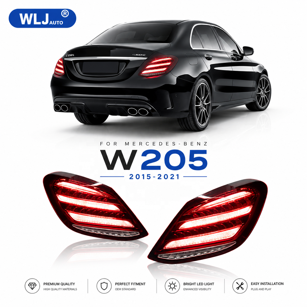 H70aff2f6cfde43438d9b0a10a2ab41a3G Taillight modification for 2015-2021 Mercedes-Benz C-Class W205 models: Maybach diamond taillights, LED daytime running lights, and turn signals - Pre-LCI - Image 1