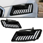 Upgraded dual-color LED headlights for BMW E90 2005-2012, white and yellow dual-color DRL sequential turn signals, plug and play - yellow and white, 36 watts.