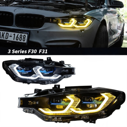 Laser lens headlight assembly OSS dual-color gold eye DRL suitable for BMW 5 Series F10 2010-2017 retrofit headlights - suitable for retrofitting xenon lights with adaptive cornering function, 55 watts.