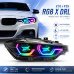 Headlight assembly for BMW 3 Series F30 F35 2013-2015 models, RGB 7-color X-style, blue sequential lighting during DRL start-up, plug and play - 7-color - Image 7