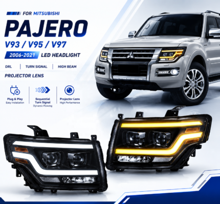 LED headlight assembly for Patrol Y61 2005-2022 models, with DRL and turn signal laser lenses, 12V automotive lighting - 55W.