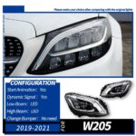 Headlight assembly upgrade for 2015-2021 Mercedes-Benz C-Class W205 Maybach models with LED projector daytime running lights - 2019-2021 - Image 8