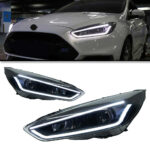 Taillights for 2015-2018 Ford Focus hatchback models; Mercedes-Benz LED turn signals, brake lights, and rear taillight assembly - Red.