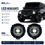 New blacked-out geometric headlights suitable for older Mercedes-Benz G-Class (W463) models, including G500, G63, G350, G400, and G55 - 2007-2017