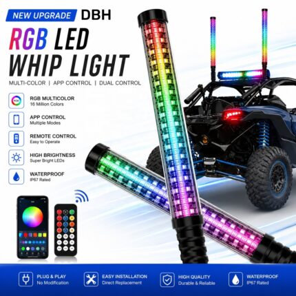 DBH RGB LED Whip Flag Light, APP Remote Control, Dual-Control Brake and Turn Signals, Waterproof Off-Road UTV ATV SXS Light - RB Style, Customized
