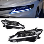 Upgraded LED headlights for Toyota Tundra XK50 2014-2021, dual LED projector DRL sequential turn signals with smoked housing.