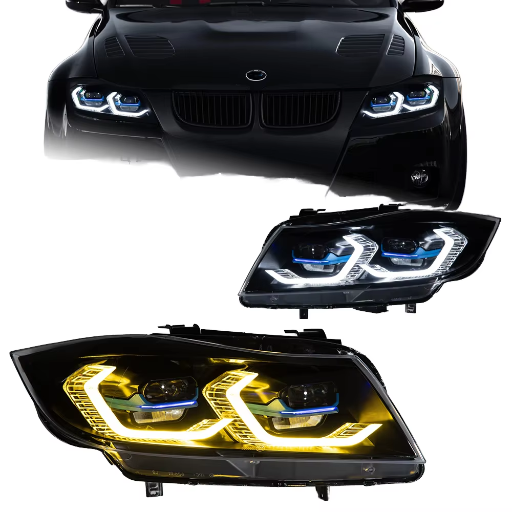 H9b286dd0f5f14826a86122ca8f441ec8A BMW 3 Series E90 E91 2005-2010 Front LCI Headlights / Custom 2007 2010 2008 LCI Upgraded Car LED Headlights - Left / Right, 2009-2012 Halogen White LCI - Image 1