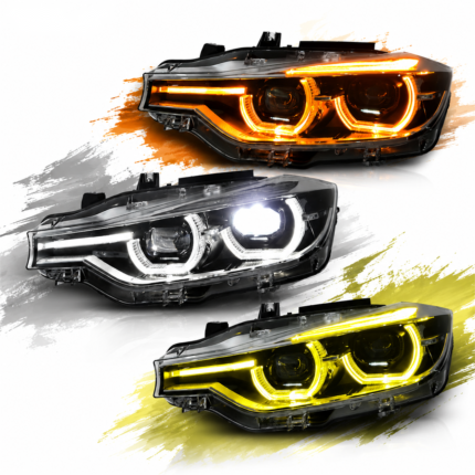 DBH automotive yellow, white, and amber tri-color laser projection headlights are suitable for the new headlight assemblies of the BMW 3 Series F30/F31/F35.