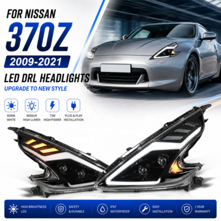 Infiniti G28/G37 LED headlight assembly with LED daytime running lights and turn signal lenses (12V)