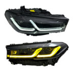 LED projection headlight assembly with fang-shaped daytime running lights and sequential turn signals, suitable for BMW 5 Series G30 2021-2023 - Natural White - Image 4