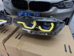 Upgraded tri-color LED headlights for BMW F32, F36, F80, and F82, featuring dual-color (white, yellow, amber) DRL sequential turn signals - tri-color. - Image 2