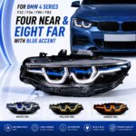 RGB LED headlight assembly for BMW F32 4 Series Coupe 2014-2020 models - full LED projection lens dynamic sequential turn signals - cool white