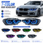 Customized RGB 7-color DRL sequential turn signals and Bi-LED projector for BMW 3 Series F30 F35 2012-2018 models - Seven Colors.