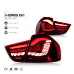 For BMW 3 Series E90 modified version, equipped with M3 model LED headlights, with sequential turn signals and red and black brake taillights - Black, Left