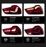 For BMW 3 Series E90 modified version, equipped with M3 model LED headlights, with sequential turn signals and red and black brake taillights - Black, Left - Image 3