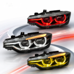 DBH Auto Parts for BMW 3 Series F30 F35 2013-2018: Yellow, White, and Red Smoked V3 Style Tricolor DRL LCI Style LED Headlights
