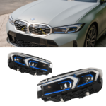 Plug and play full LED headlights for BMW 4 Series 2013-2019 models, upgrading from low to high trim levels, with 4 low beams and 4 high beams - one headlight, no bumper replacement required.