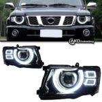 High-quality LED headlights for Nissan GT-R R35 2008-2023 models, dual LED projection lenses, plug-and-play DRL sequential turn signals - natural white, left/right.