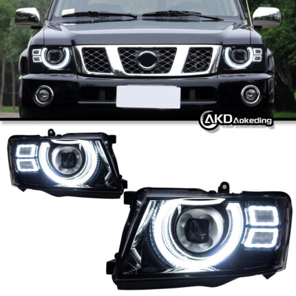 High-quality LED headlights for Nissan GT-R R35 2008-2023 models, dual LED projection lenses, plug-and-play DRL sequential turn signals - natural white, left/right.
