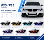 RGB LED headlights for BMW F30/F35 2013-2015, 7-color X Fantasy DRL blue lighting effect upon startup, uses original driver, plug and play - 7-color