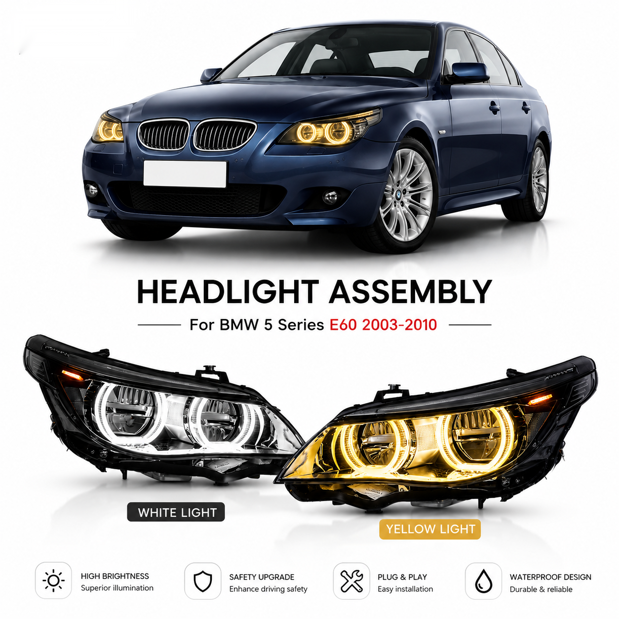 Hf37810ebb7e4438cb6563801c0ff6dbdR W205 taillight assembly upgrade for 2014-2021 Mercedes-Benz C-Class, featuring "Devil Eye" taillights - Black. - Image 1