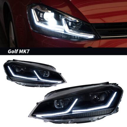Dual-lens upgrade kit for 2009-2012 Volkswagen Golf 6 headlight assemblies (12V 6000 lumens 3000K LEDs) - Black, Right-hand drive