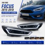 LED headlight assembly suitable for Ford Focus Mk3 2015 upgraded RS style black smoke DRL dynamic turn signals plug and play - cool white