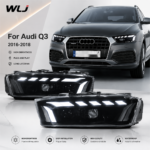 LED projector headlight assemblies for 2013-2018 Audi Q3 RS models, used for dynamic flowing light cornering start function - Original xenon headlights for 2016-2018 models.