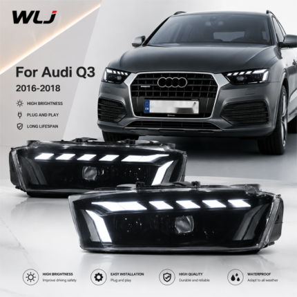 LED projector headlight assemblies for 2013-2018 Audi Q3 RS models, used for dynamic flowing light cornering start function - Original xenon headlights for 2016-2018 models.